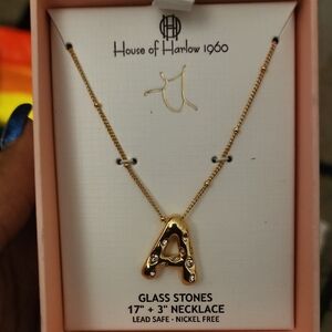 House of Harlow 1960 Gold Crystal 'A' Letter Pendant Necklace